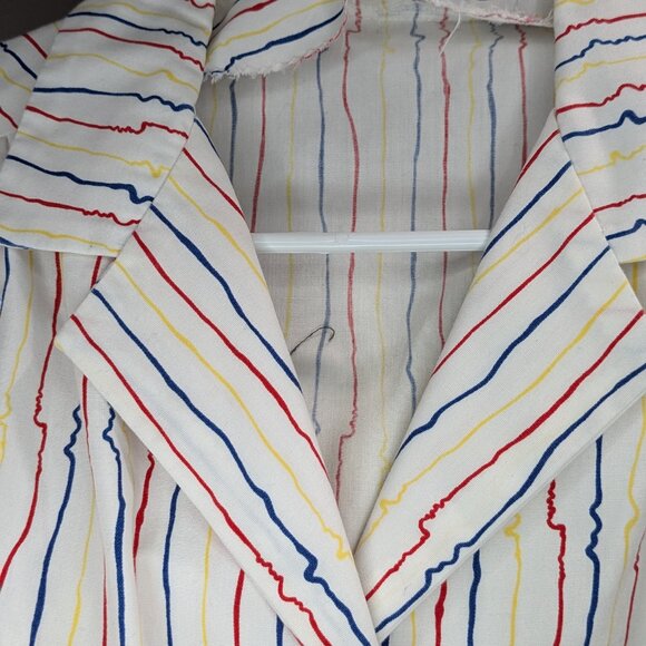 Handmade Vintage Collared Striped Shirt White Red Yellow Blue Size Medium - Picture 3 of 3